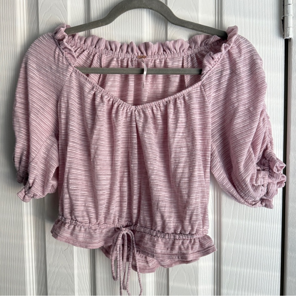 FREE PEOPLE Dorothy Blouse Pink Puff Fawn Cropped Top Blouse Boho Preppy Sz XS - Picture 3 of 7